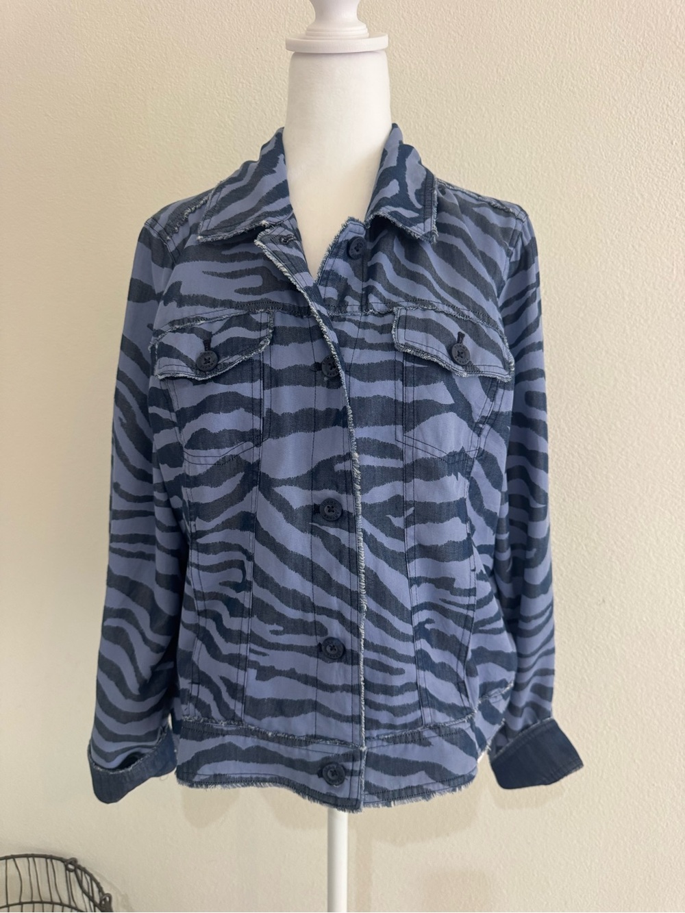 Tommy Bahama Blue Zebra-Print Button Jacket